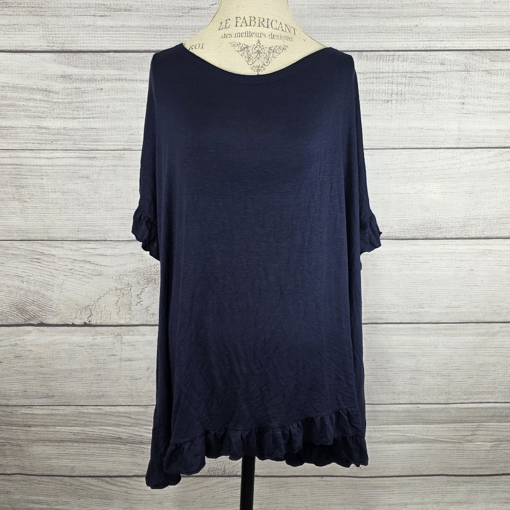 Suzanne Betro Midnight Blue Tunic with Ruffle Hem